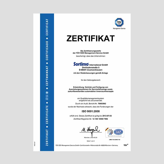 Sortimo history 1994 Certification for quality