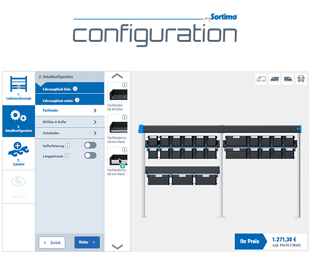 mySortimo configuration:  Van racking configurator